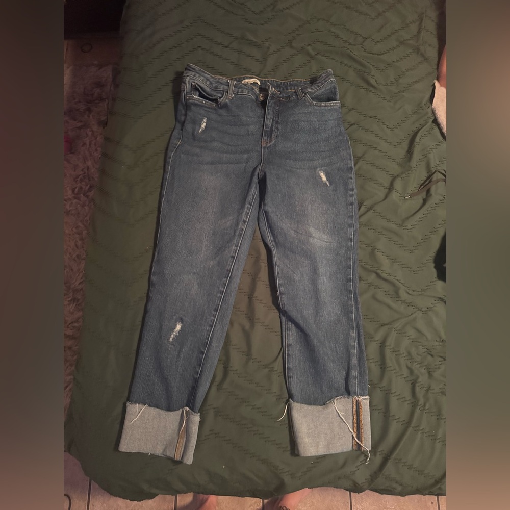 John Mark Women's Distressed Boyfriend Jeans - Blue